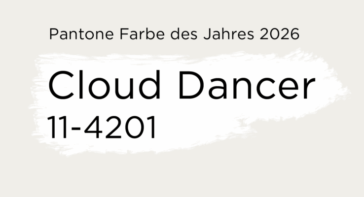 Pantone Farbe des Jahres 2026 „Cloud Dancer“ (11-4201), minimalistisches Design mit hellem, luftigen Weißton auf ruhigem Hintergrund.